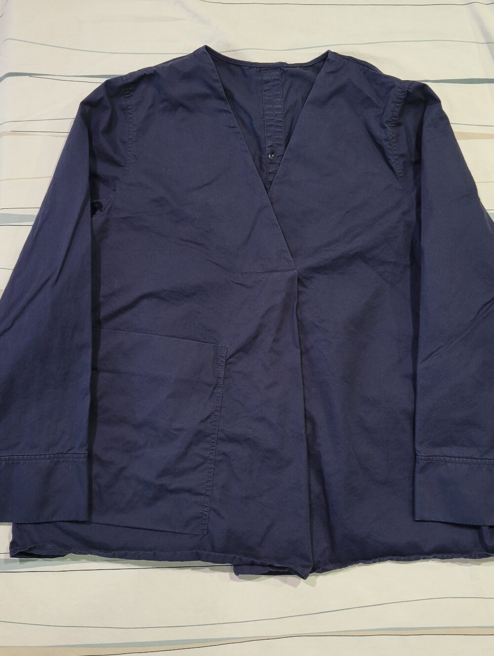COS Women's Top Large Blue 100% Cotton Short Sleeve Basic Tunic Pocket